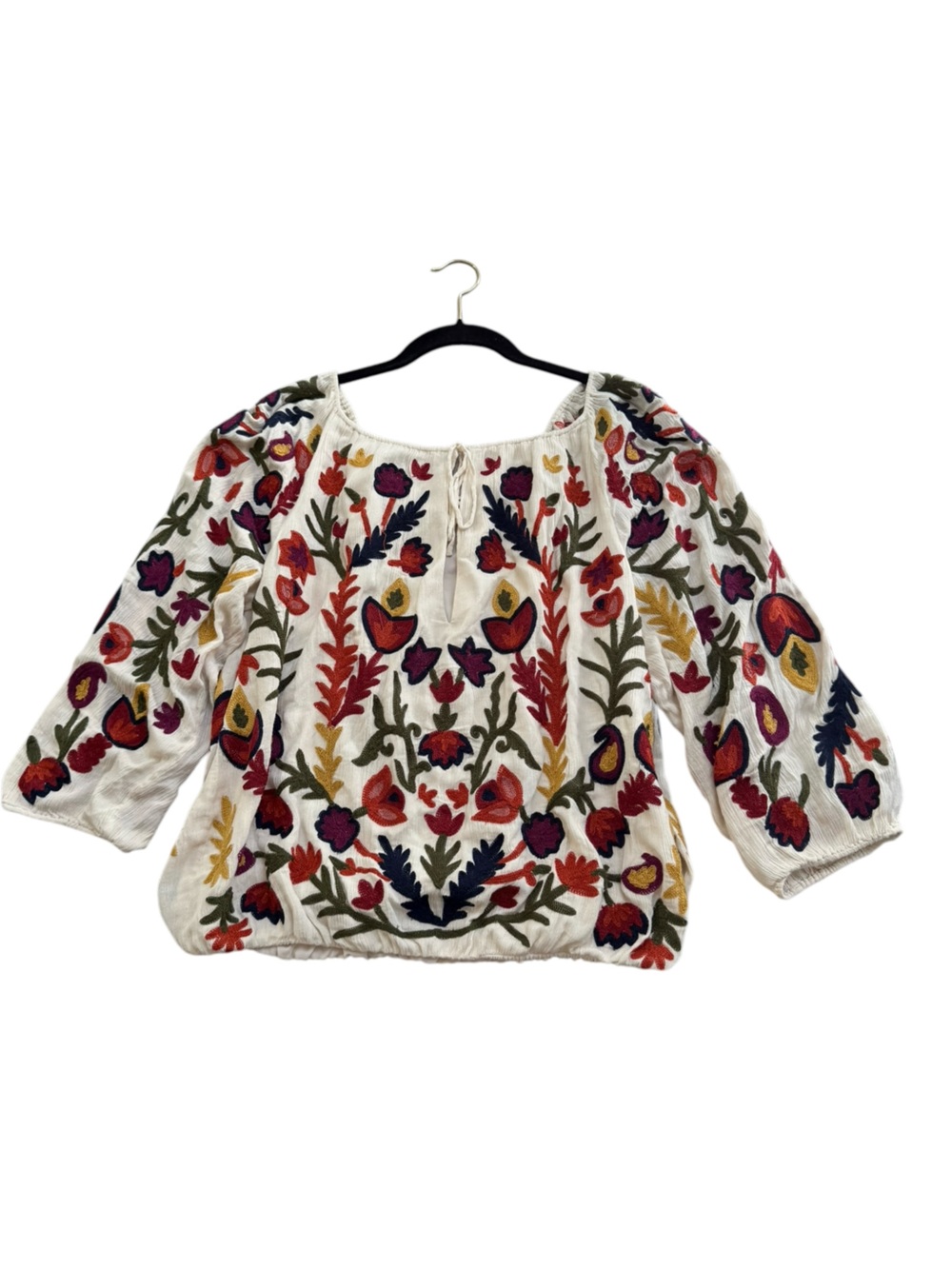 Alice + Olivia Boho Peasant Blouse Multicolor Floral Embroidery Size Large - Picture 3 of 16